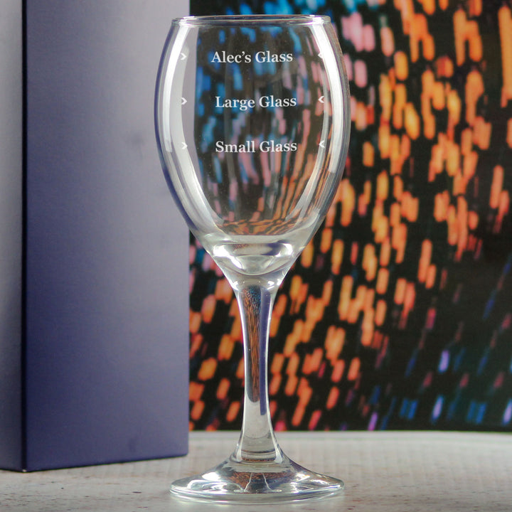 Personalised Engraved Pure Wine Glass with Name's Glass Serif Measurements Design, Customise with Any Name Image 4