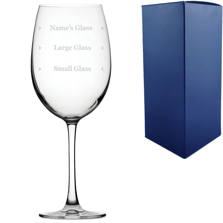 Personalised Engraved Reserva Wine Glass with Name's Glass Serif Measurements Design, Customise with Any Name Image 2