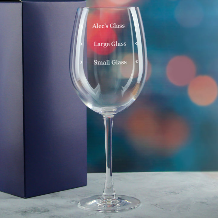 Personalised Engraved Reserva Wine Glass with Name's Glass Serif Measurements Design, Customise with Any Name Image 4