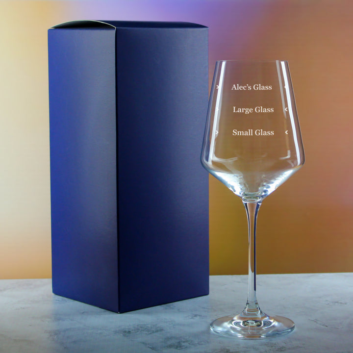 Personalised Engraved Infinity Wine Glass with Name's Glass Serif Measurements Design, Customise with Any Name Image 3