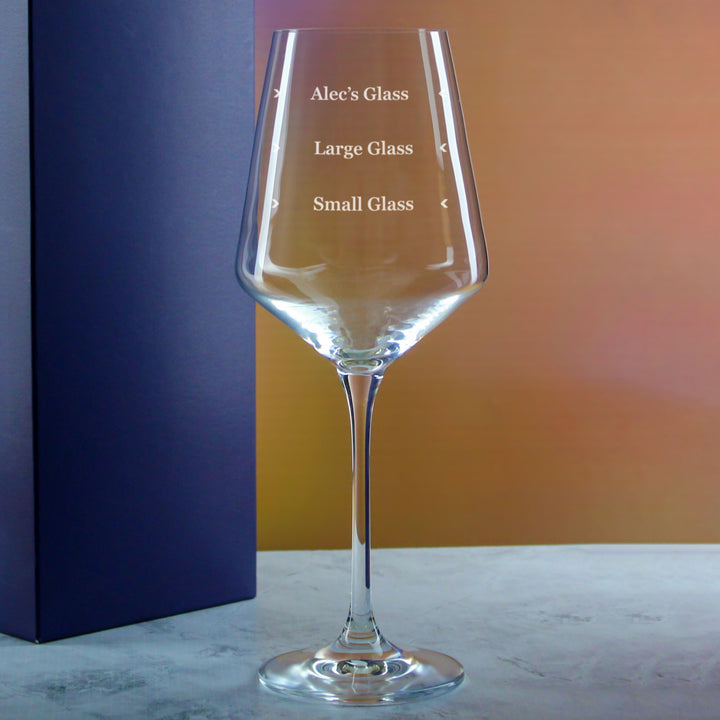 Personalised Engraved Infinity Wine Glass with Name's Glass Serif Measurements Design, Customise with Any Name Image 4