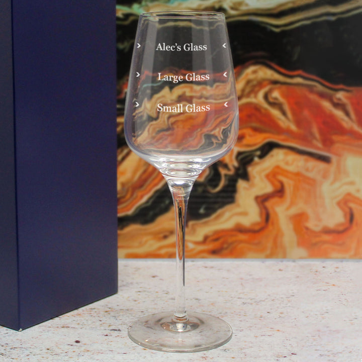 Personalised Engraved Sublym Wine Glass with Name's Glass Serif Measurements Design, Customise with Any Name Image 4