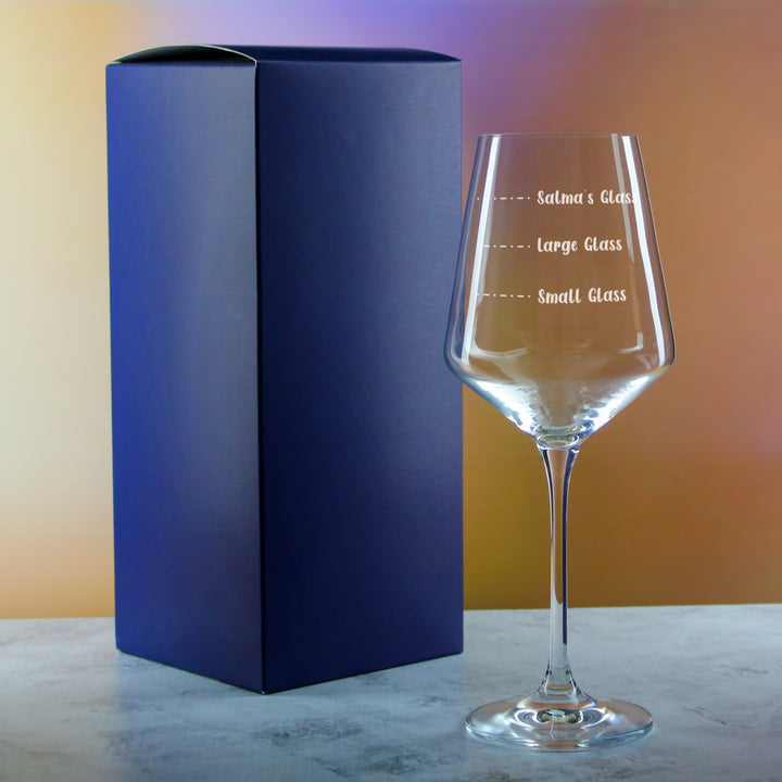 Personalised Engraved Infinity Wine Glass with Name's Glass Handwritten Measurements Design, Customise with Any Name Image 3