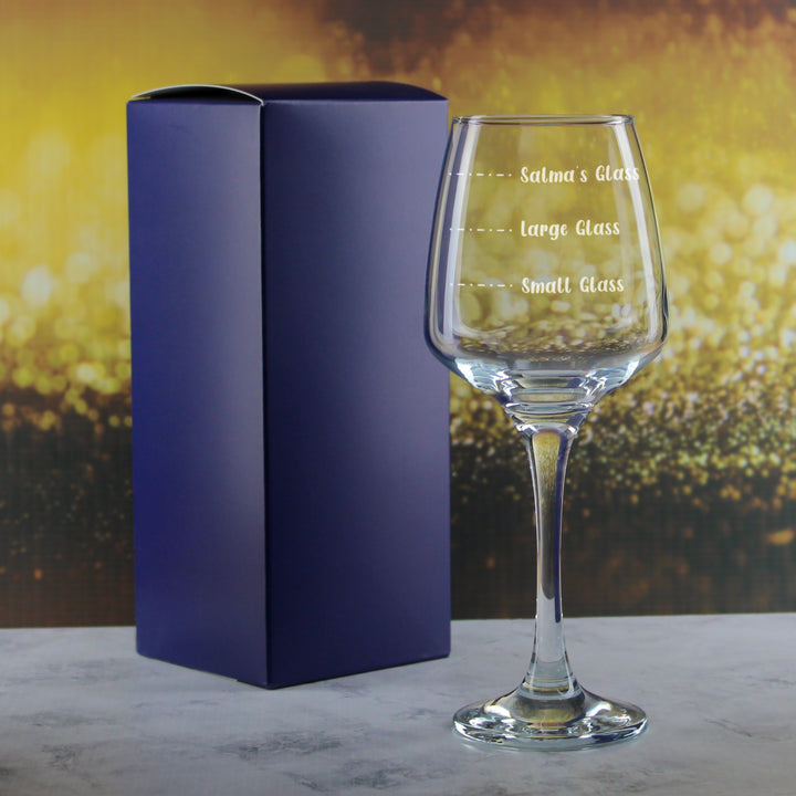 Personalised Engraved Tallo Wine Glass with Name's Glass Handwritten Measurements Design, Customise with Any Name Image 3