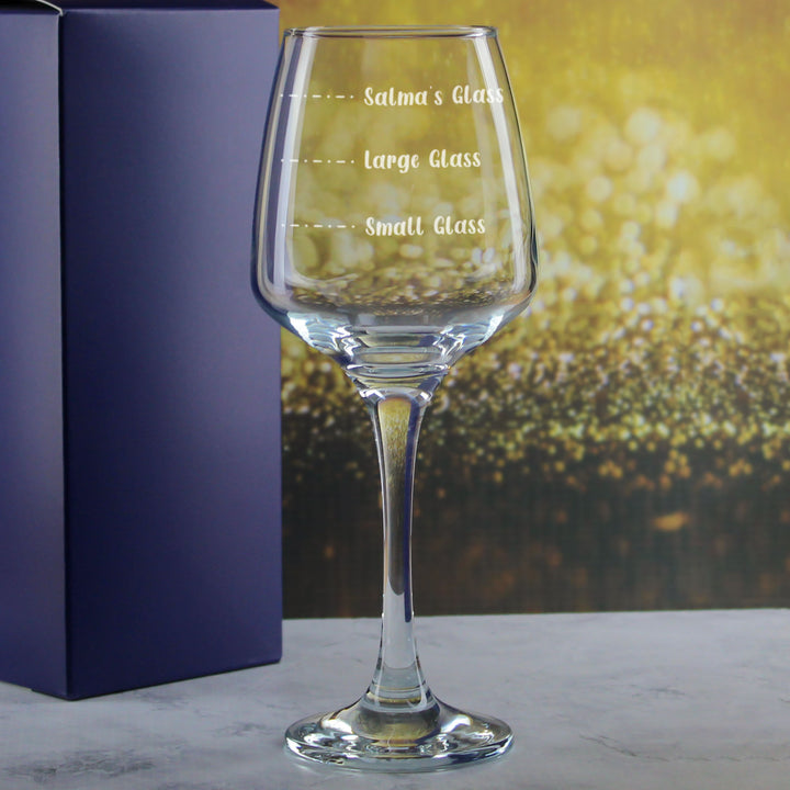 Personalised Engraved Tallo Wine Glass with Name's Glass Handwritten Measurements Design, Customise with Any Name Image 4