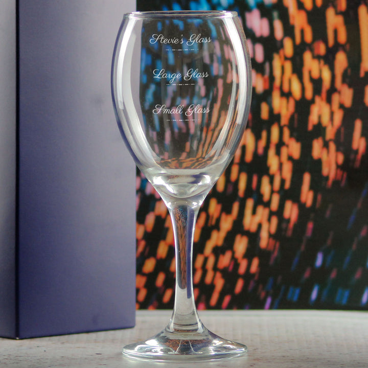 Personalised Engraved Pure Wine Glass with Name's Glass Script Measurements Design, Customise with Any Name Image 4