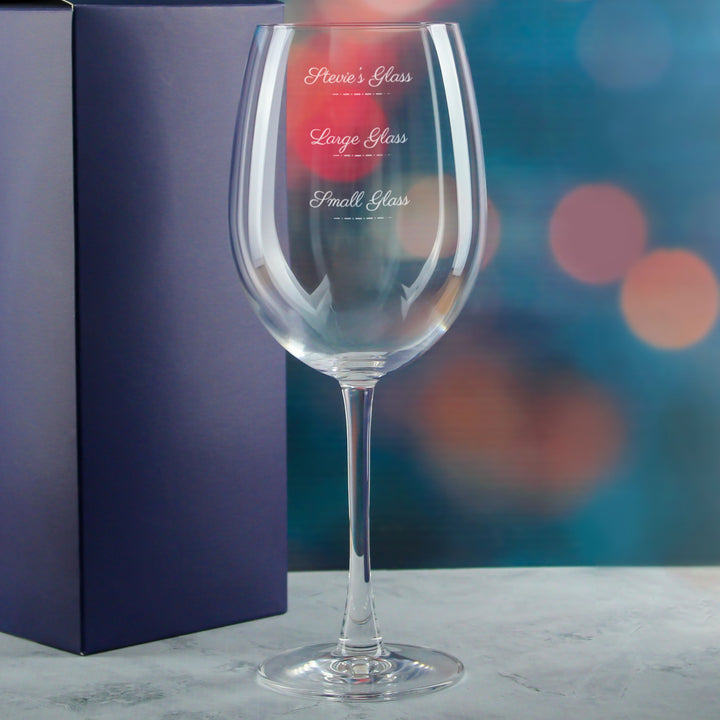 Personalised Engraved Reserva Wine Glass with Name's Glass Script Measurements Design, Customise with Any Name Image 4