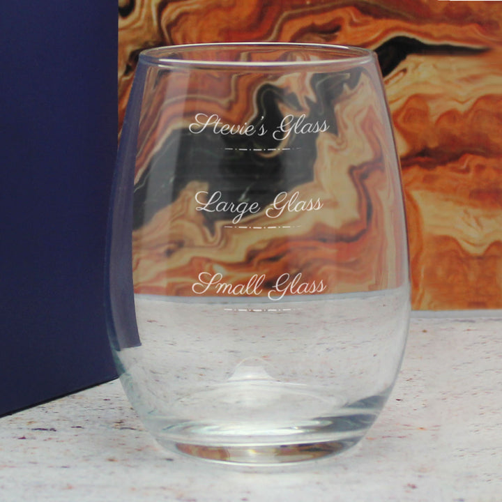 Personalised Engraved Stemless Amber Wine Glass with Name's Glass Script Measurements Design, Customise with Any Name Image 4