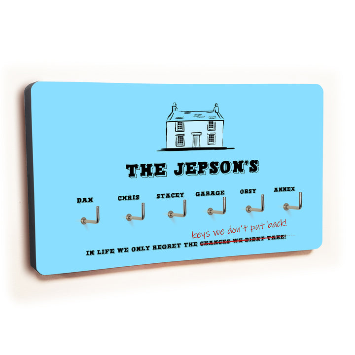 Personalised Novelty Blue 6 hook key holder - House Image 1