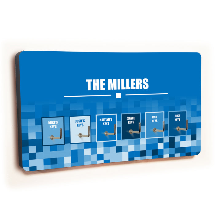 Personalised Novelty 6 hook key holder - Blue squares Image 1