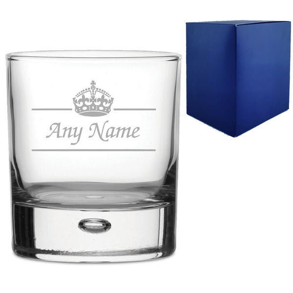 Engraved Novelty 11.5Oz Bubble Whisky Glass, Name And Crown - part of the  collection