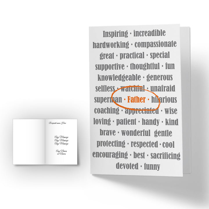 Personalised Happy Fathers Day Card - Word Father - part of the Gifts Finder  collection