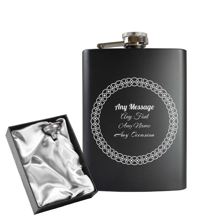 Engraved 8oz Black Hip flask with Circle border Image 2