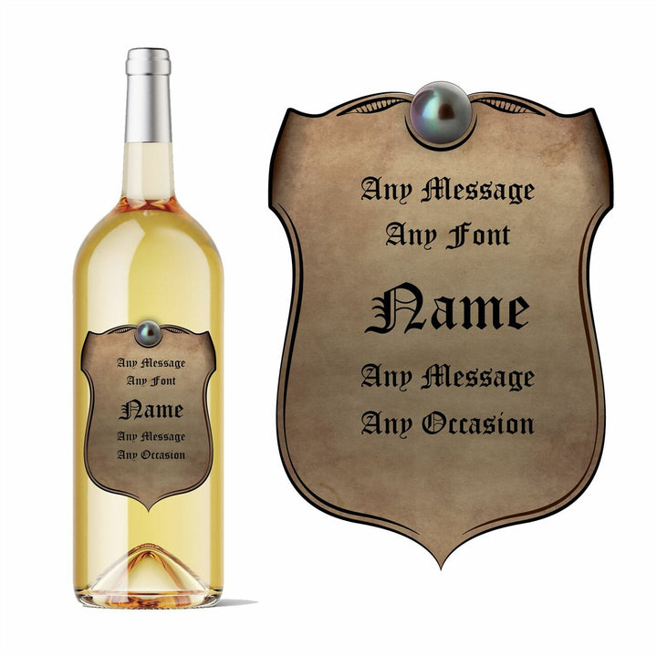 Personalised Parchment shield wine bottle label, Add any message. - part of the Gifts Finder  collection