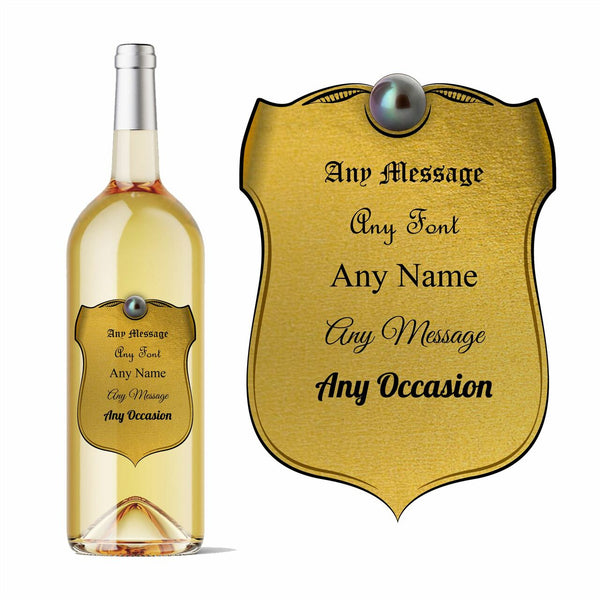 Personalised shield wine bottle label gold in colour, Add any message. - part of the Gifts Finder  collection