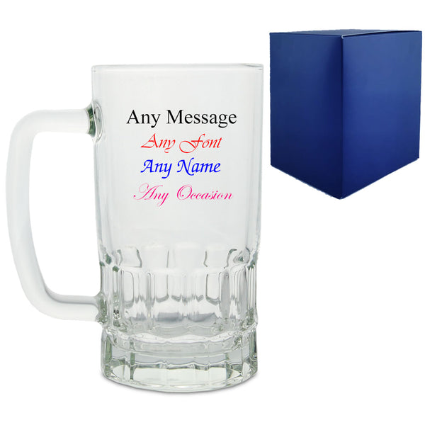 Personalised Glass Tankard, Add any message in a choice of colours