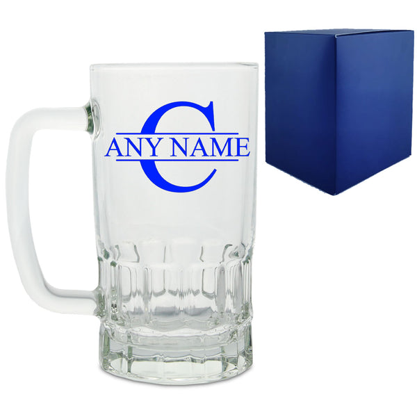 Personalised Glass Tankard, with Name and Initial Design