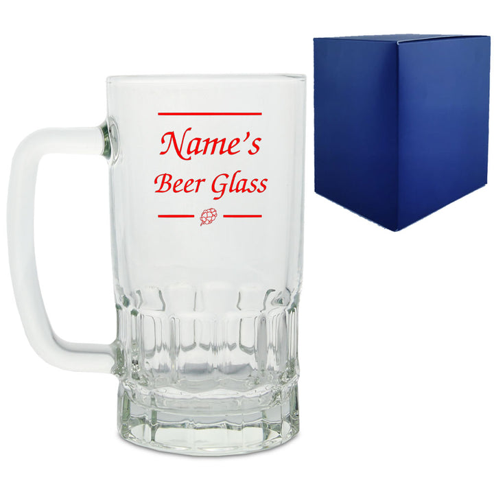 Personalised Glass Tankard, with Name's beer glass design Image 1