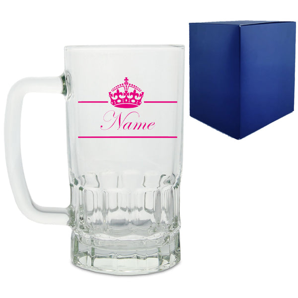 Personalised Glass Tankard, with any Name and crown design