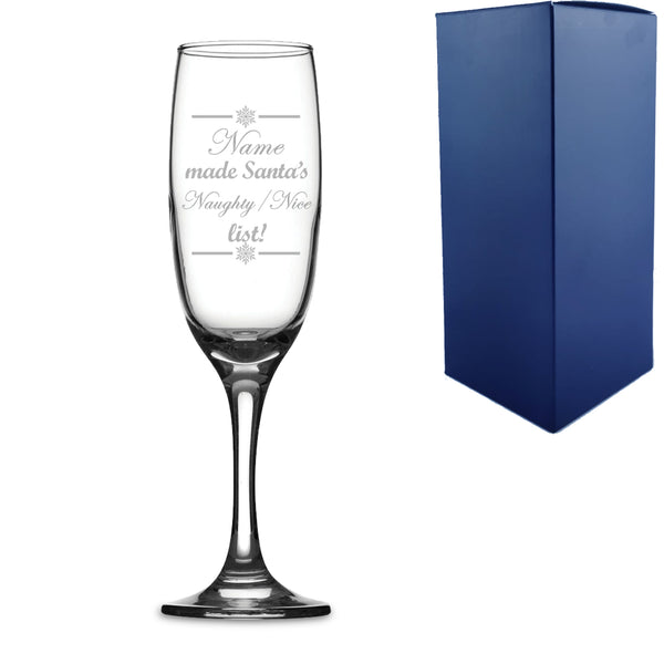 Engraved Novelty Christmas Champagne Flute "Name Made Santa's Naughty/Nice List!" With Gift Box - part of the  collection