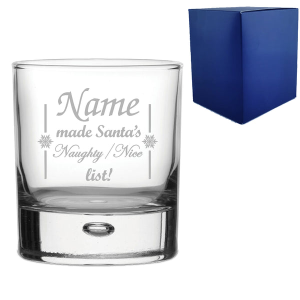 Engraved Novelty Christmas Whiskey Glass "Name Made Santa's Naughty/Nice List!" With Gift Box - part of the  collection