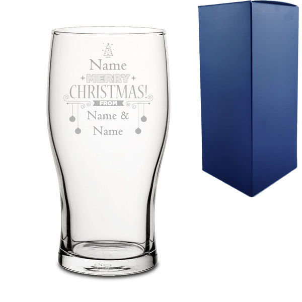 Engraved Tulip Pint Glass with Merry Christmas From Design Image 1