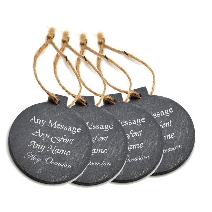 Personalised Engraved Christmas Tree Hanging Slate Decoration - Bauble Design - Set Of 4 - part of the  collection