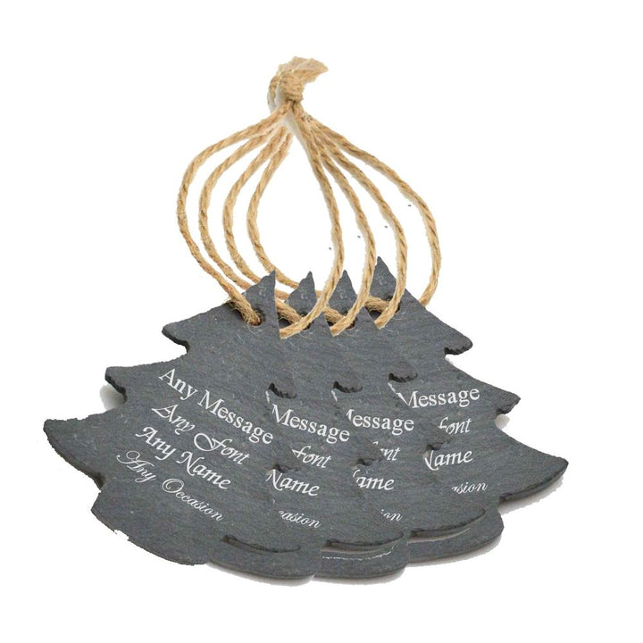 Engraved Set of 4 Christmas Tree Hanging Slate Decorations