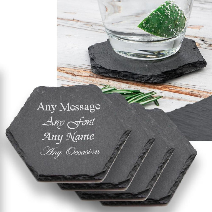 Engraved Set of 4 Hexagon Slate Drinks Coasters Image 2