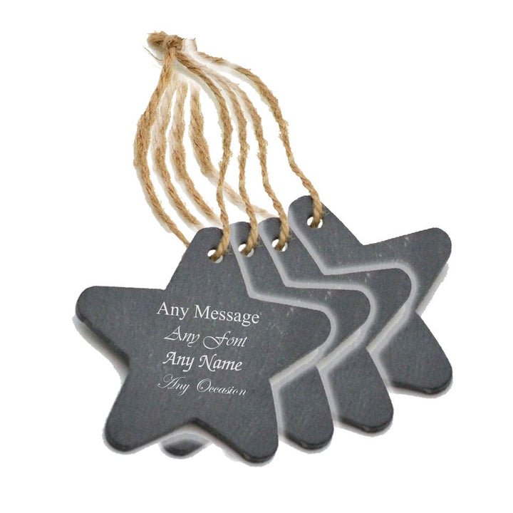 Personalised Engraved Christmas Tree Hanging Slate Decoration - Star Design - Set of 4 Image 2