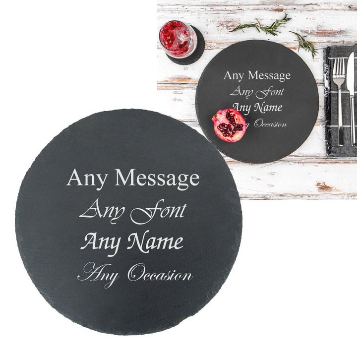 Personalised Engraved Round Natural Slate Serving Placemat