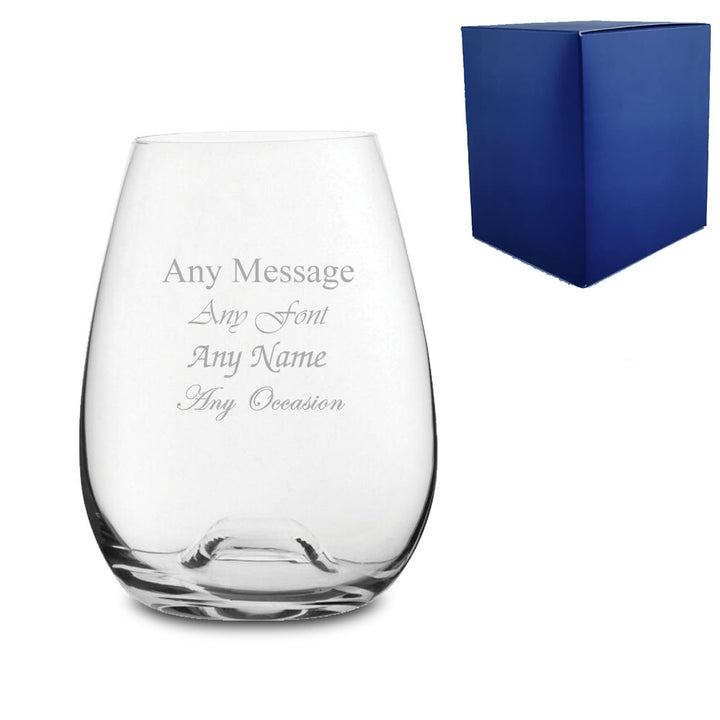 Engraved Stemless Wine Solutions Bordeaux Glass 15oz With Gift Box - part of the Gifts Finder  collection