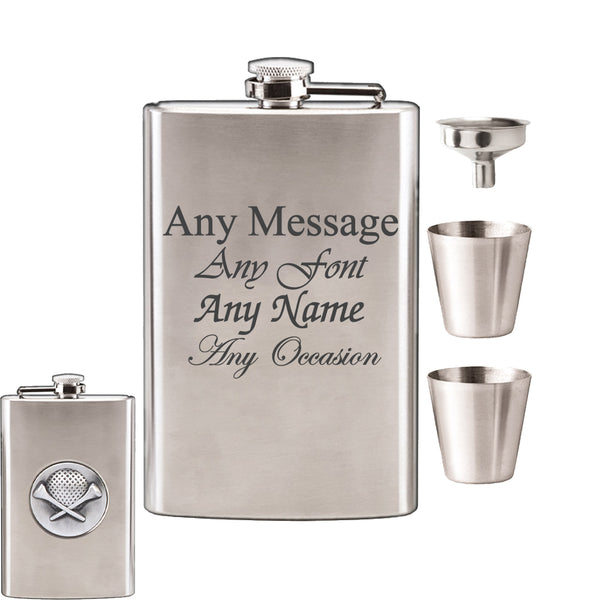 Engraved 8Oz Golf Hip Flask With Funnel And Cups - part of the  collection