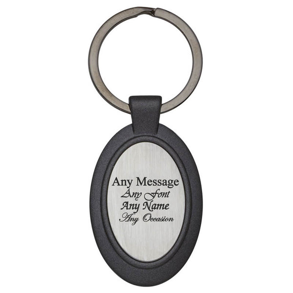 Engraved Oval Keyring With Black Border - part of the  collection