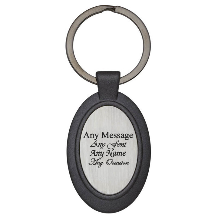 Engraved Oval Keyring with Black Border Image 1