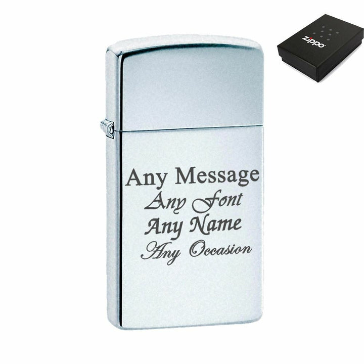 Engraved High Polished Chrome Slim Zippo, Official Zippo lighter