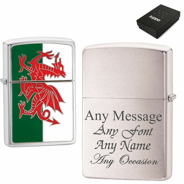 Engraved Brushed Chrome Welsh Zippo, Official Zippo Lighter - part of the  collection