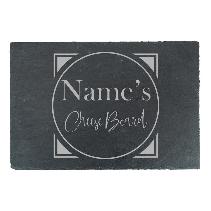 Engraved Rectangular Slate Cheeseboard with Name's Cheeseboard with Circle Design Image 2