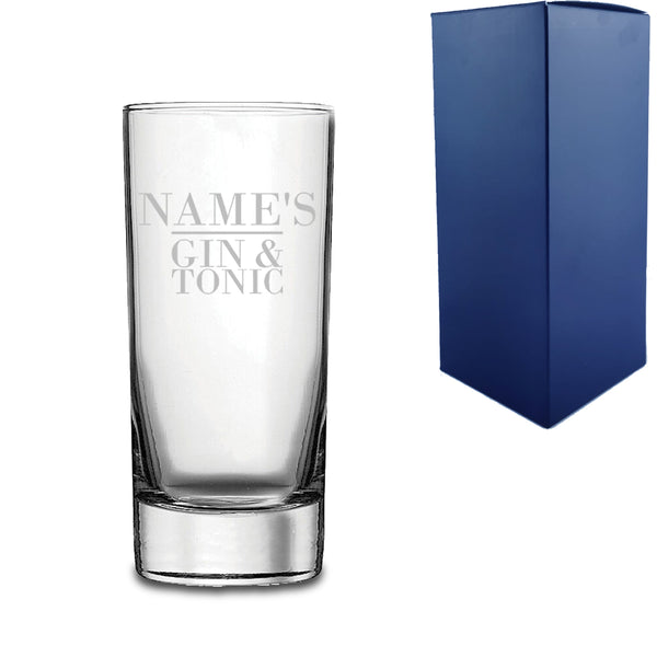 Personalised Engraved Novelty Side Hiball Tumbler, "Name's Gin and Tonic", Gift Boxed, The Perfect Gift for Gin Lovers for Birthdays, Christmas - part of the  collection