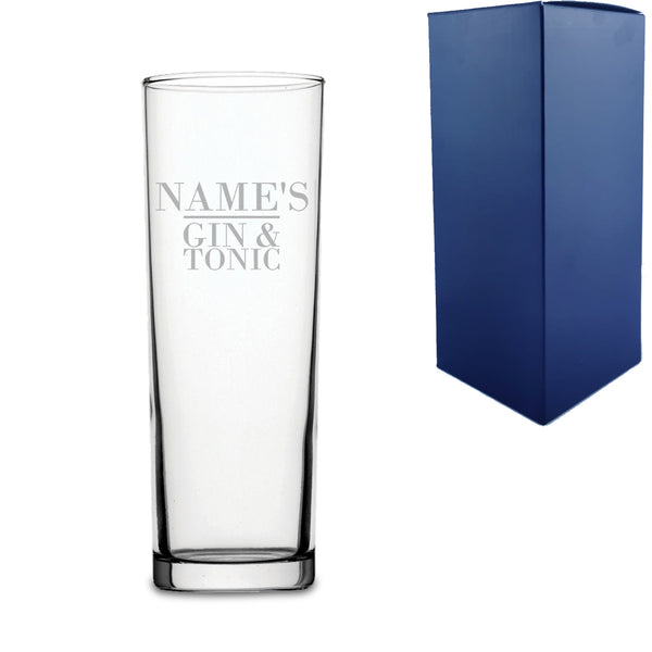 Personalised Engraved Novelty Tubo Hiball Tumbler, "Name's Gin and Tonic", Gift Boxed, The Perfect Gift for Gin Lovers for Birthdays, Christmas - part of the  collection