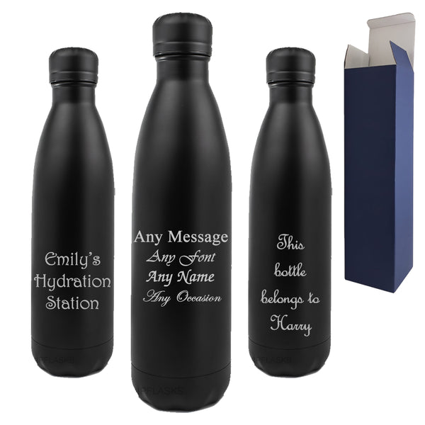 Personalised Engraved Black 750ml Thermal Bottle, Personalise with Any Message or Name Image 1