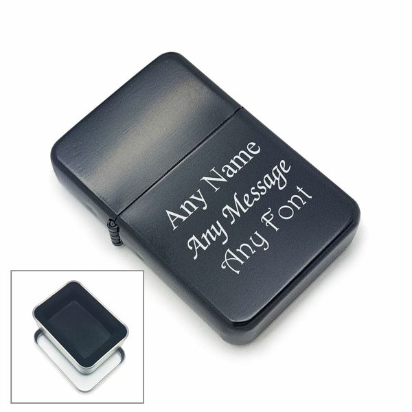 Engraved Black Lighter, Metal Tin Gift Box Image 1