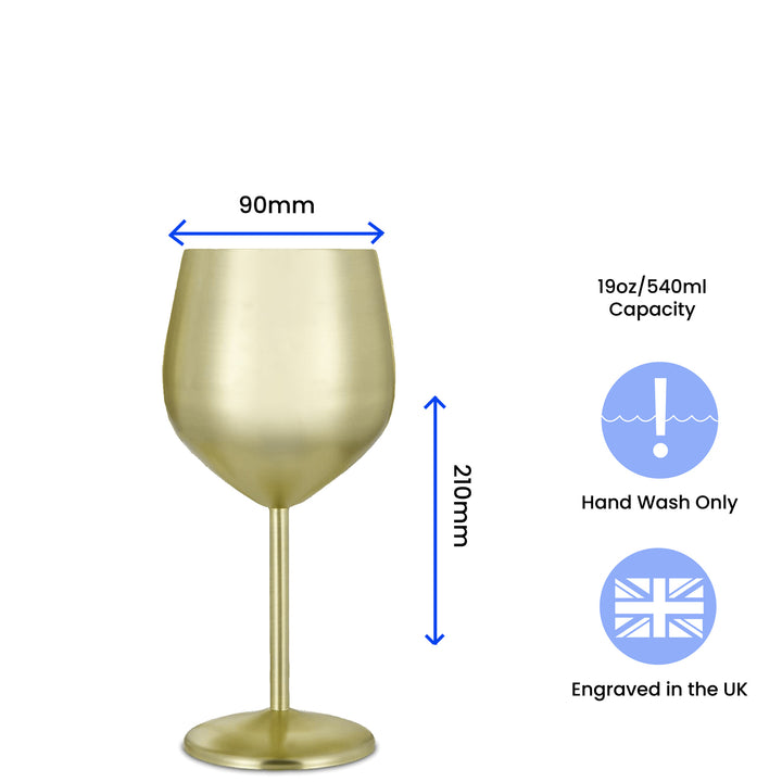 Engraved Matte Gold Metal Wine Glass Image 6