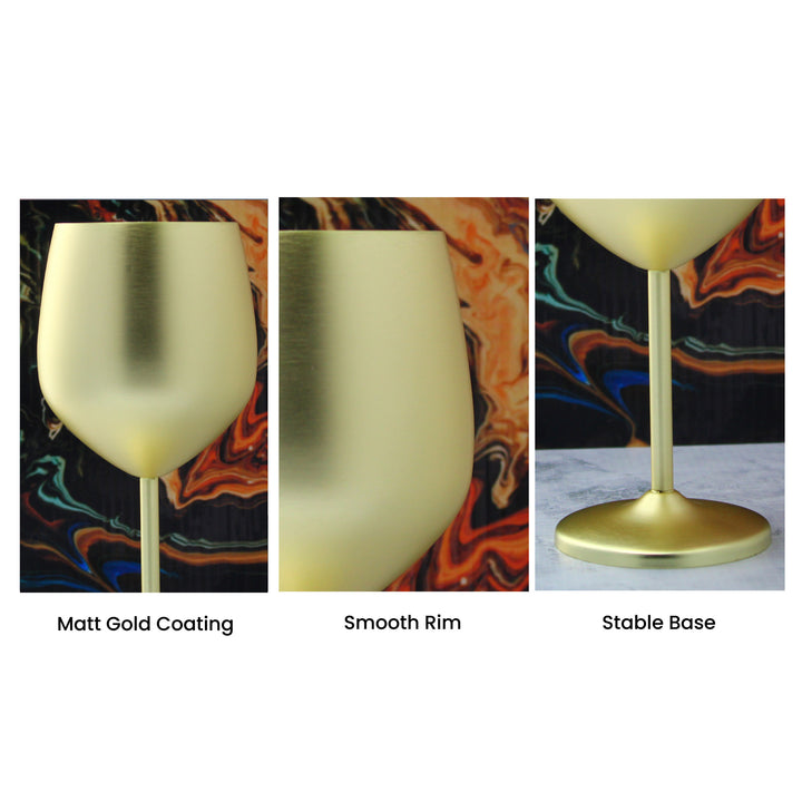 Engraved Matte Gold Metal Wine Glass Image 7