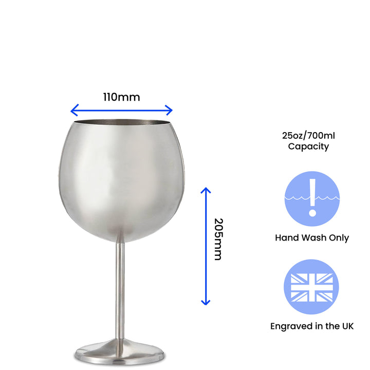 Engraved Metal Gin Balloon Cocktail Glass with Name in 100 Design