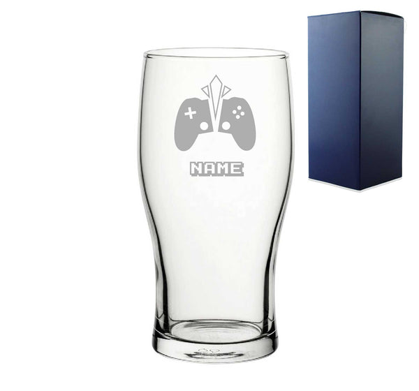 Personalised Engraved Pint Glass With Gaming Controller Name Design, Gift Boxed. - part of the Personalised Beer Pint Glasses And Tankards collection