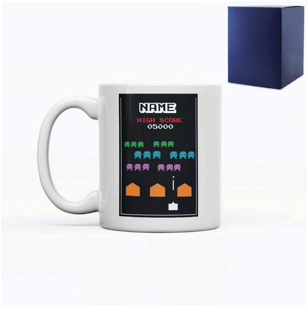 Printed Mug With Name Retro Space Arcade Game Design, Gift Boxed, Personalise With Any Name For Any Gamer - part of the  collection