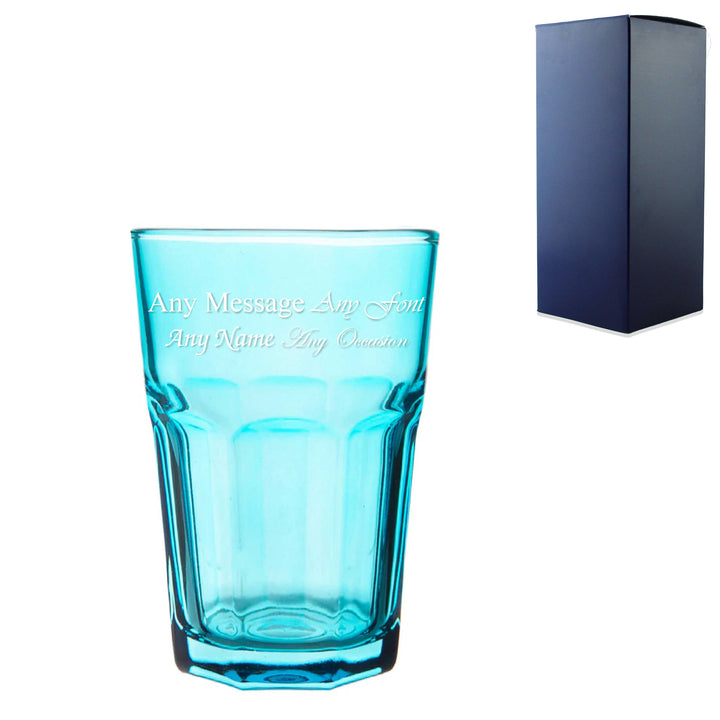 Engraved 365ml Blue Coloured Highball Glass with Gift Box - part of the Gifts Finder  collection