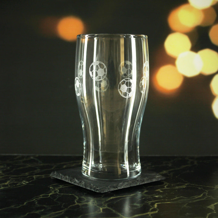 Engraved Football Pattern Pint Glass Set of 4, 20oz Tulip Glasses