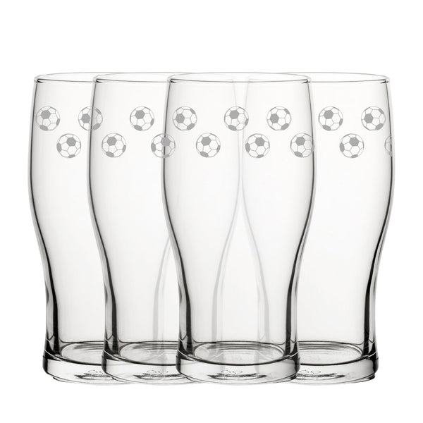 Engraved Football Pattern Pint Glass Set of 4, 20oz Tulip Glasses - part of the Personalised Beer Pint Glasses And Tankards collection